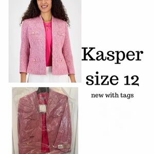 Kasper Pink Tweed Blazer with Gold-Tone Buttons NWT